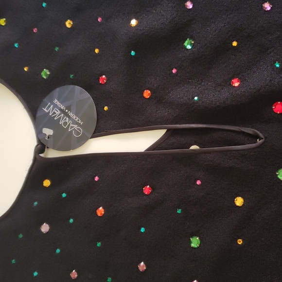 Vintage bedazzled 3/4 sleeve top. Black, size S - Picture 5 of 5